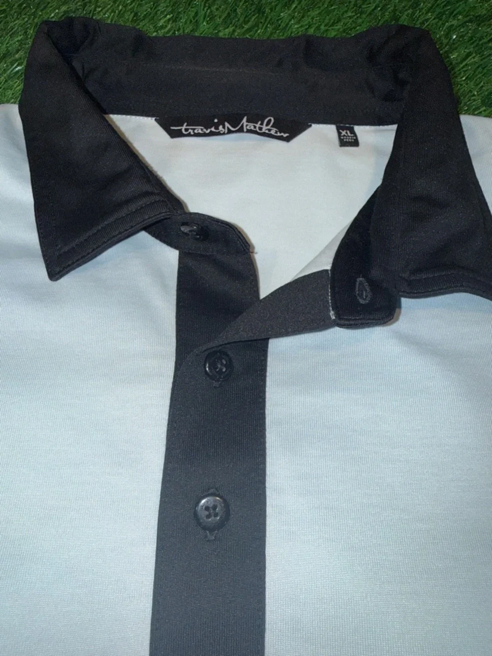 Travis Mathew Men's White Polo Shirt with Black Collar Size XL